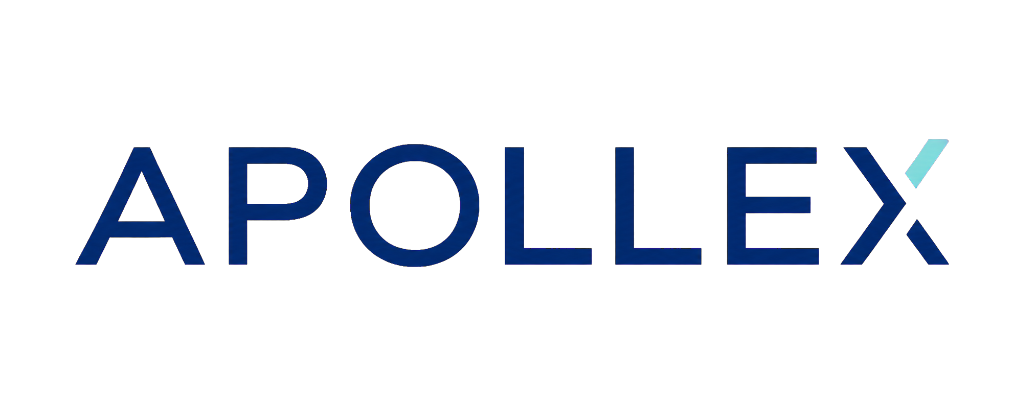Apollex wordmark in deep blue with a pale teal X accent