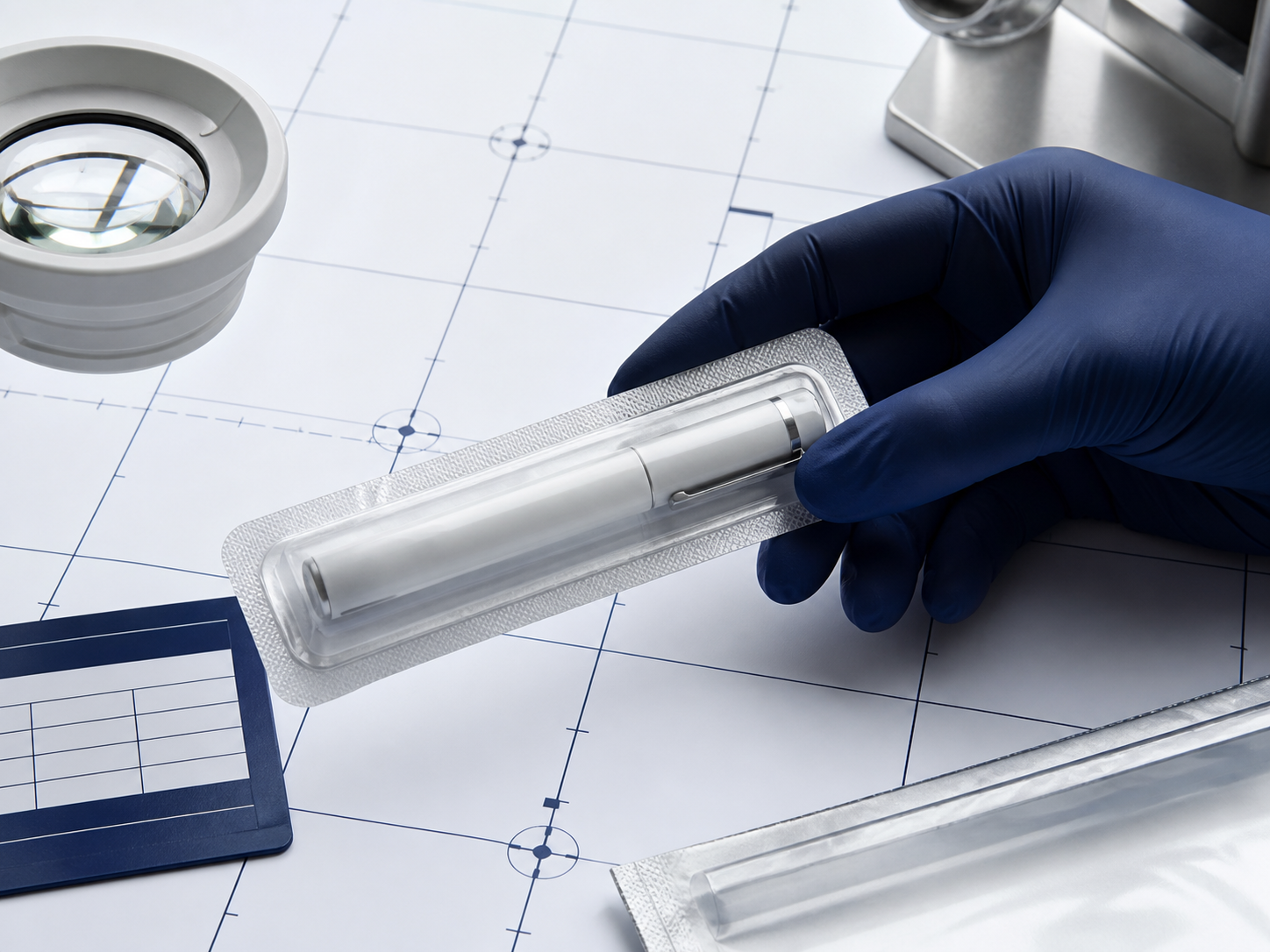 Gloved inspection of a sealed device on a technical grid